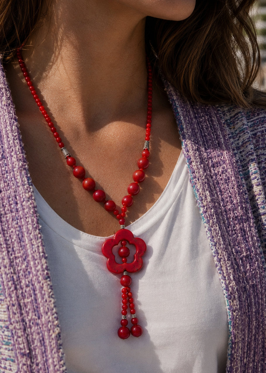 Collar coral rojo FLOR